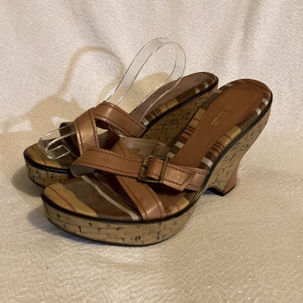 Enzo Angiolini Brown Cork Wedge Sandals